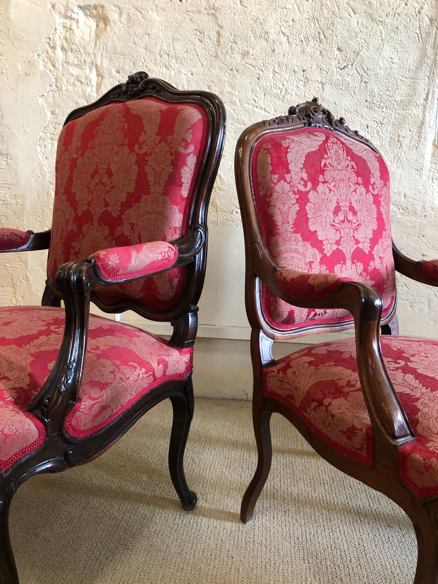 False pair of Louis XV style armchairs, nineteenth century