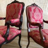 False pair of Louis XV style armchairs, nineteenth century