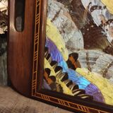 Vintage Brazilian inlaid tray Morpho butterfly wings, 1930s