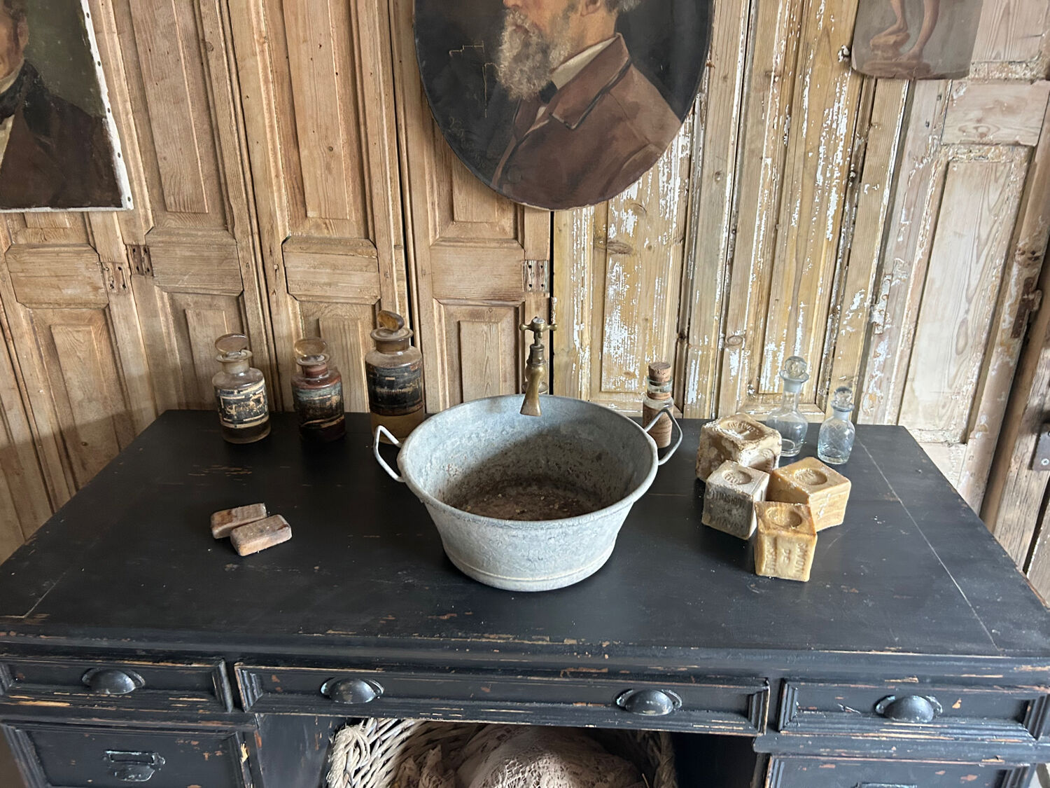 Antique desk, washbasin unit
