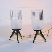 Pair of bedside lamps, Brass, Teak, Venetian glass, Italy, 1950