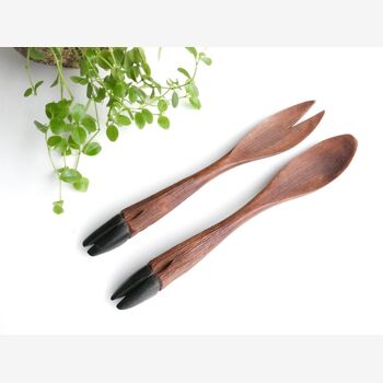 Couverts à salade en bois "pattes de biches", années 60