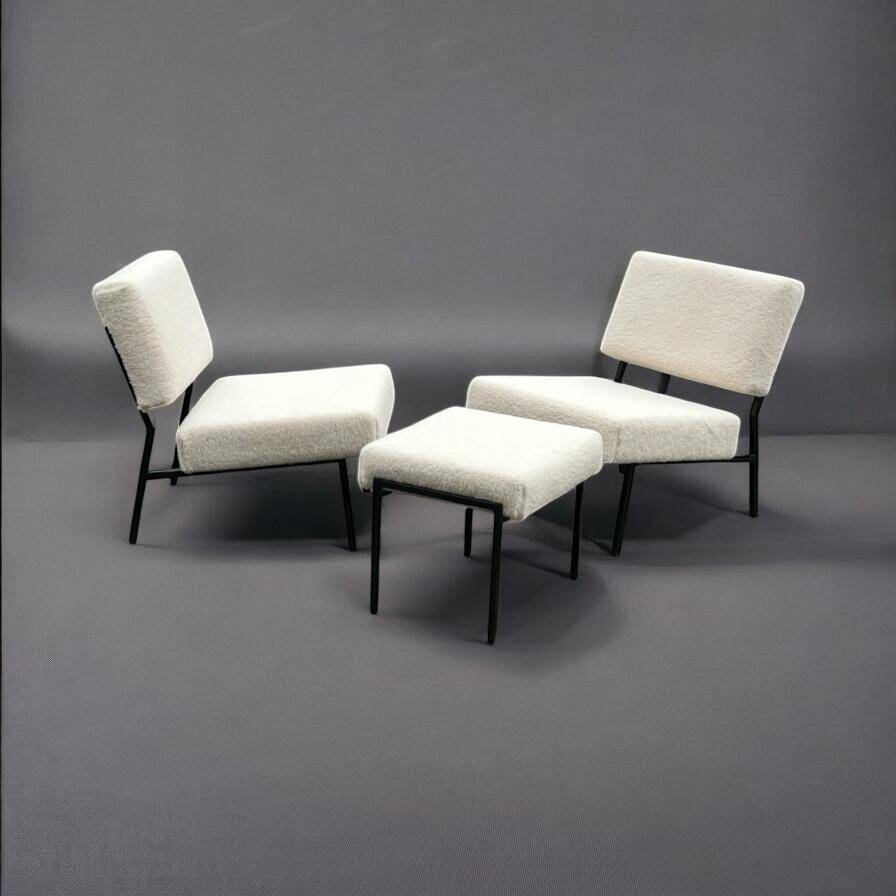 Pair of Armchairs and Ottoman or Stool 1960s Matco