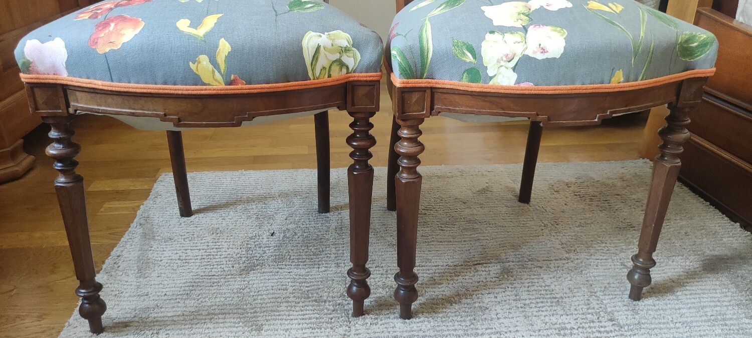 Pair of antique bedroom chairs sitting fabric