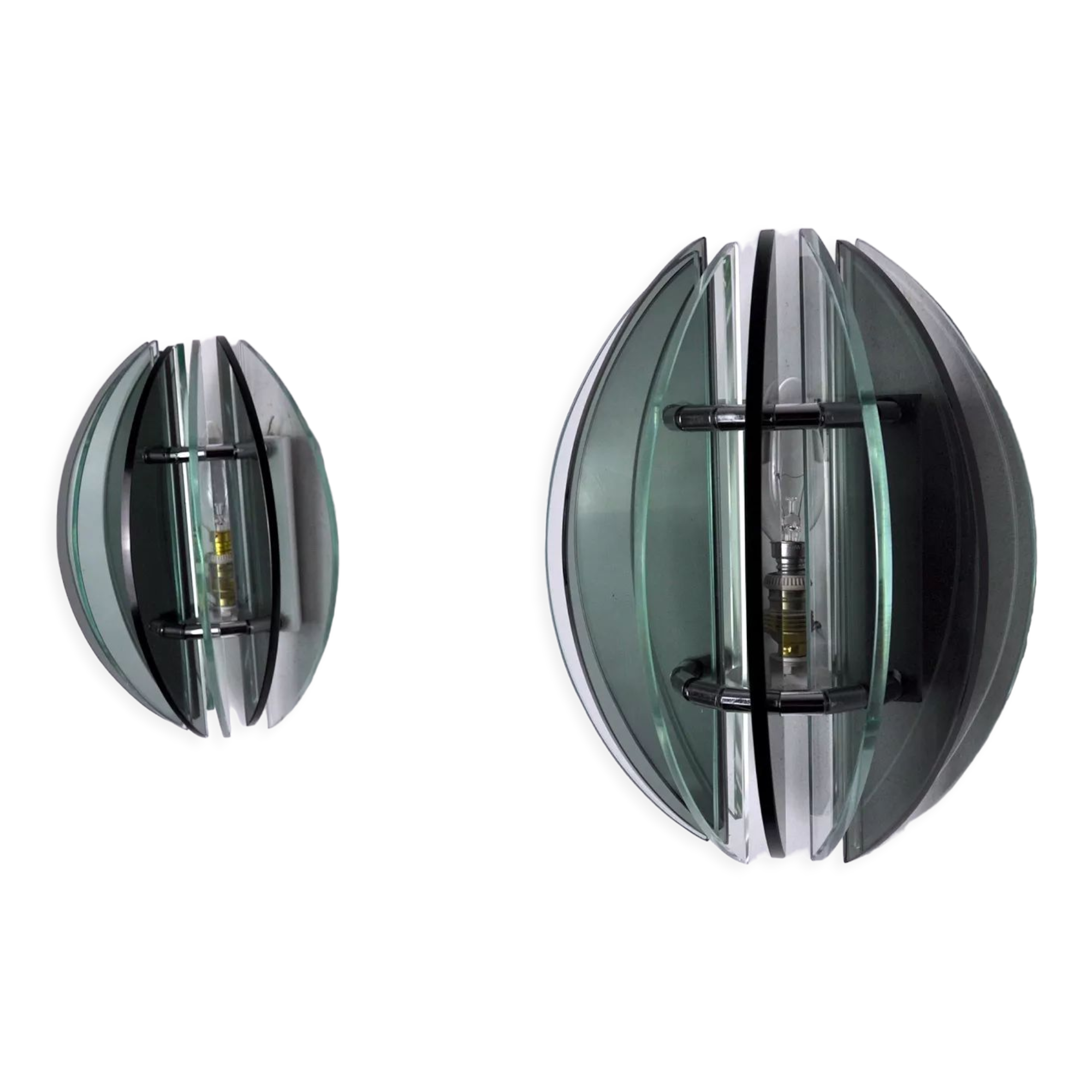 Pair of Veca wall lamps, two-tone murano glass, Italy, 1960