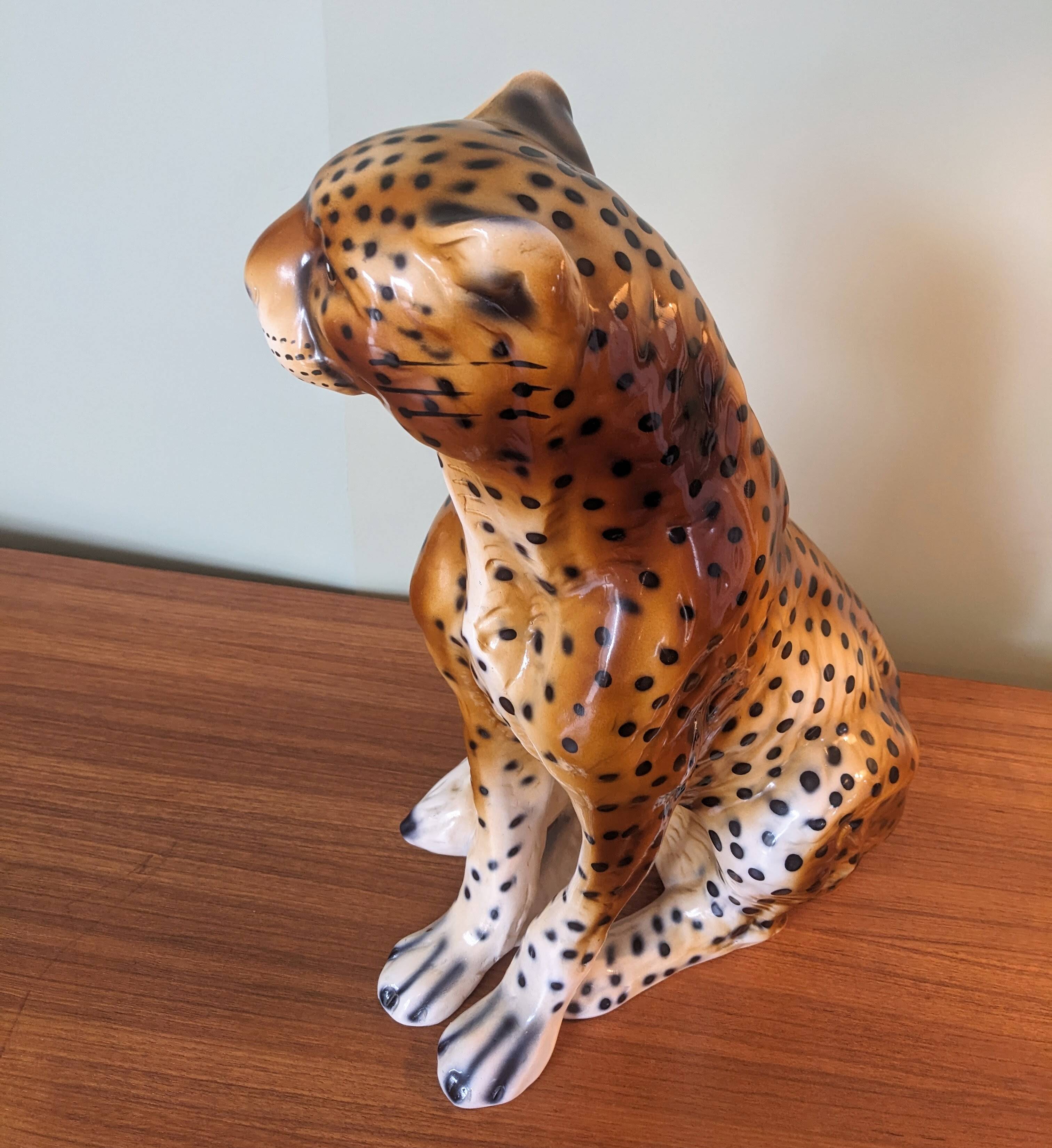 Cheetah sculpture in ceramic