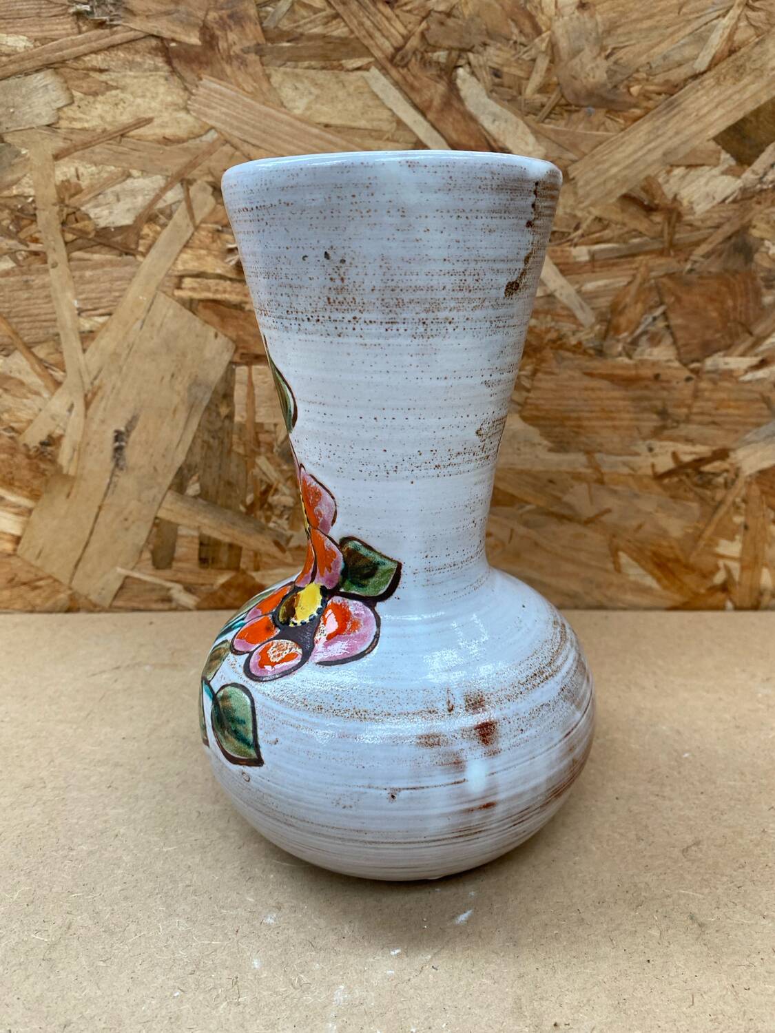 Old vallauris vase white enameled terracotta vintage flower decor