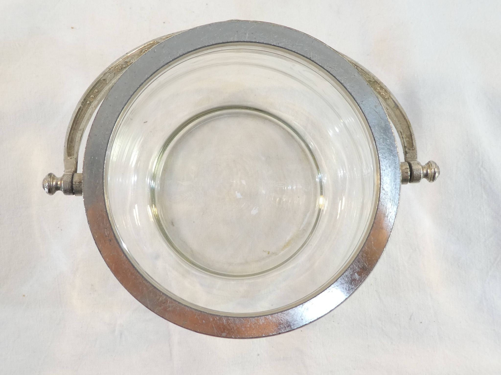1900 glass cookie bucket engraved silver metal frame