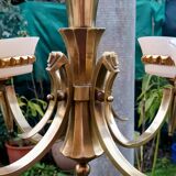 lustre art déco 4 feux bronze et opaline