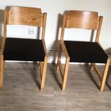 Set of 4 vintage chairs 1980's in beech, thermoformed on the back