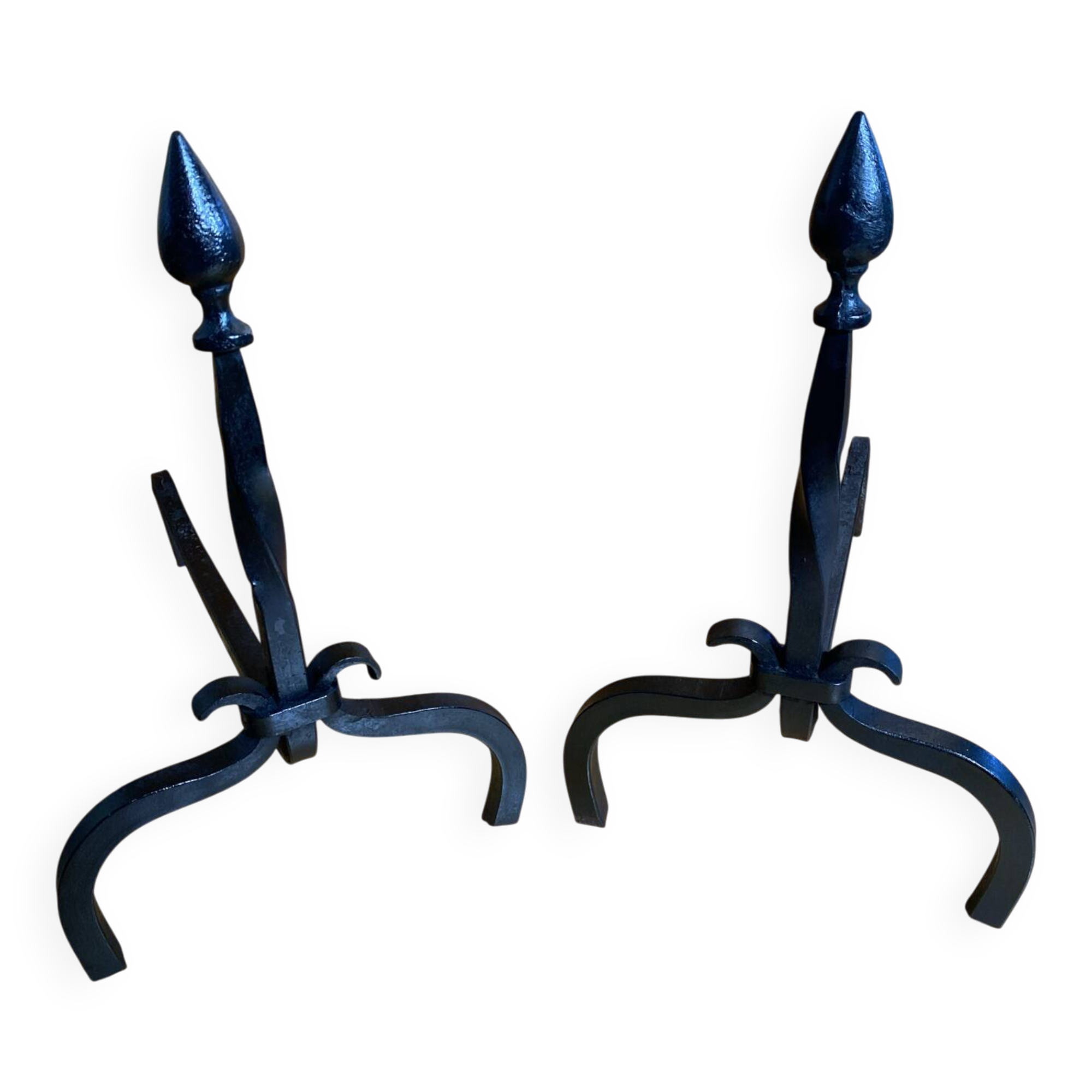 Pair of Fireplace Chenets Cast Iron Pointed 19th Century Vintage