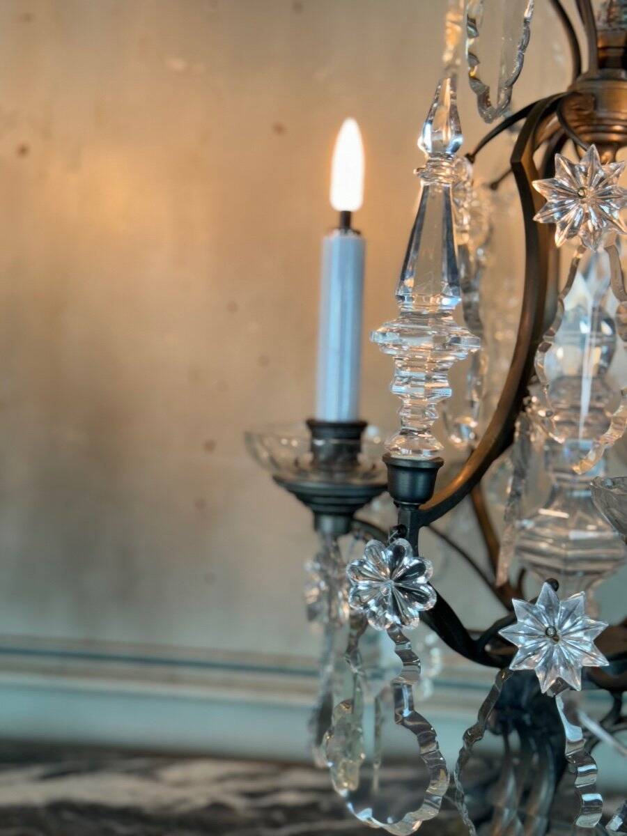 Pair of bronze and cut crystal girandoles circa 1900