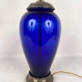Risler and Carré. Large lamp in blue glass and silver frame, Minerve hallmark
