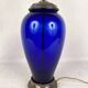 Risler et Carré. Grande lampe en verre bleu et monture argent, poinçon Minerve