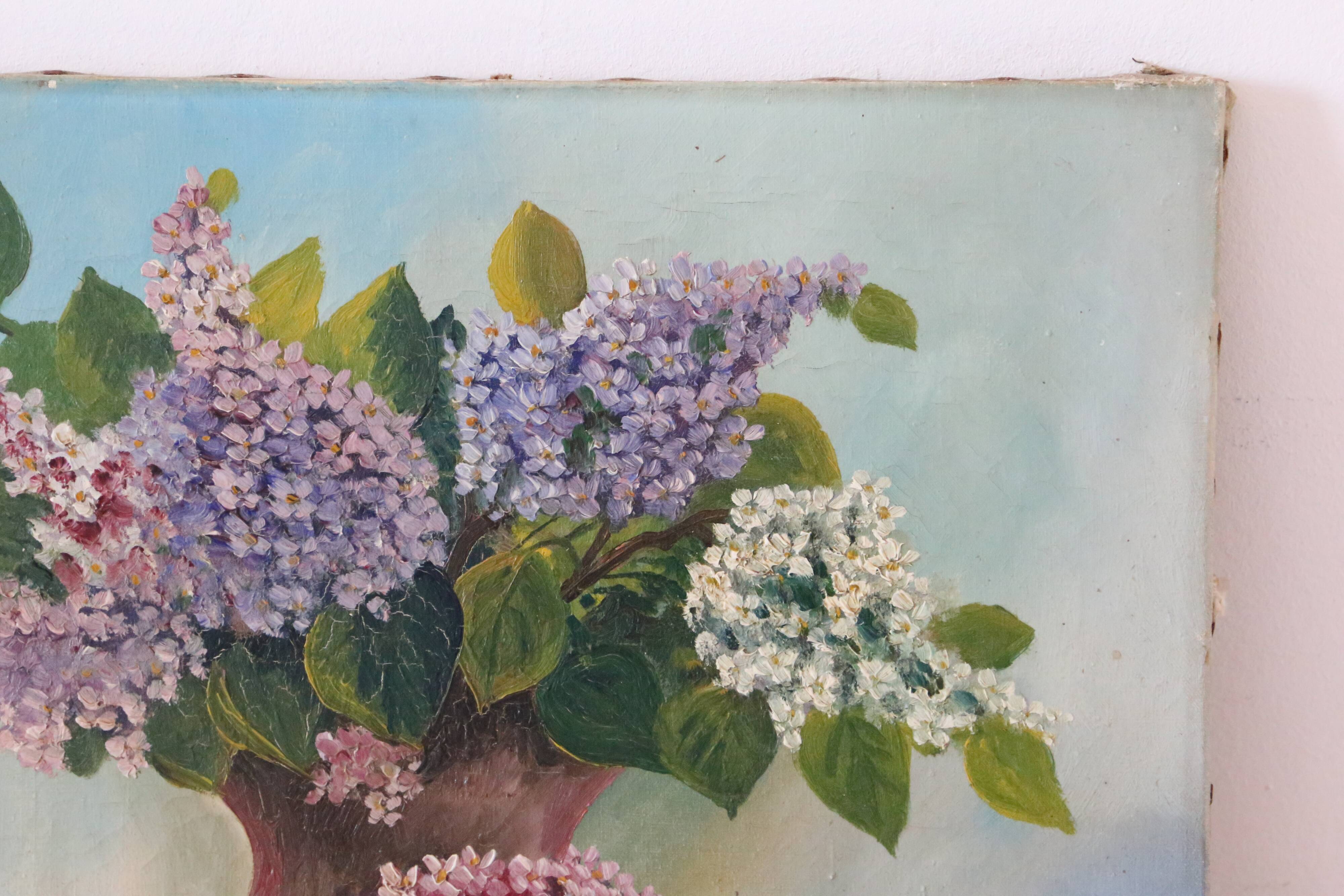 Painting bouquet of flowers, still life, signed Louis Andrey, oil on canvas, mid-twentieth