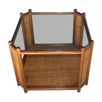 Bamboo coffee table, rattan caning and glass
