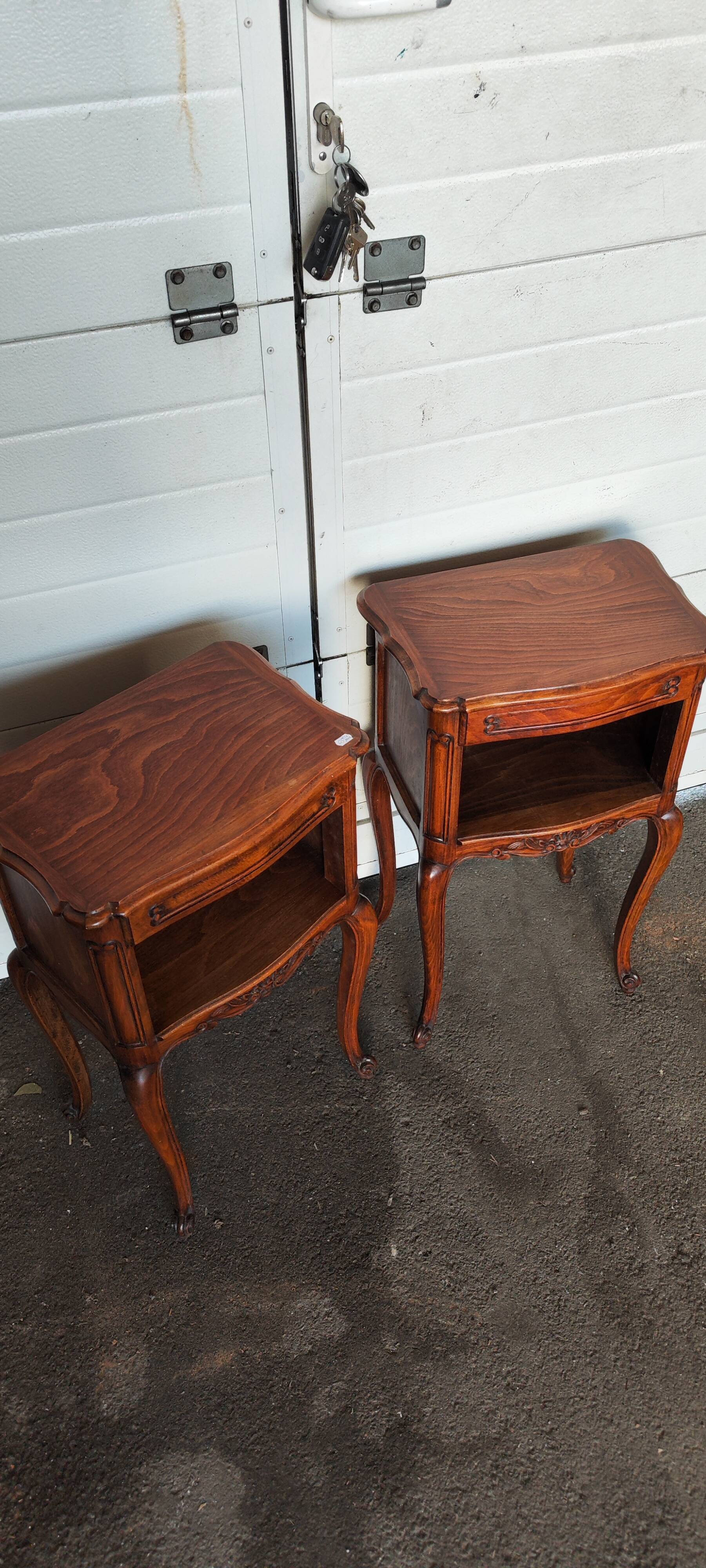Pair of Louis XV oak bedside tables with one drawer