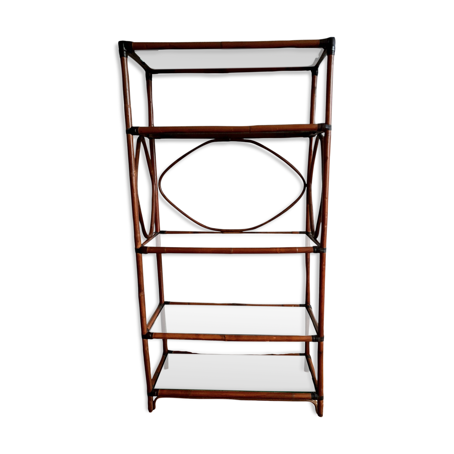 Large rattan and smoked glass shelf 1960