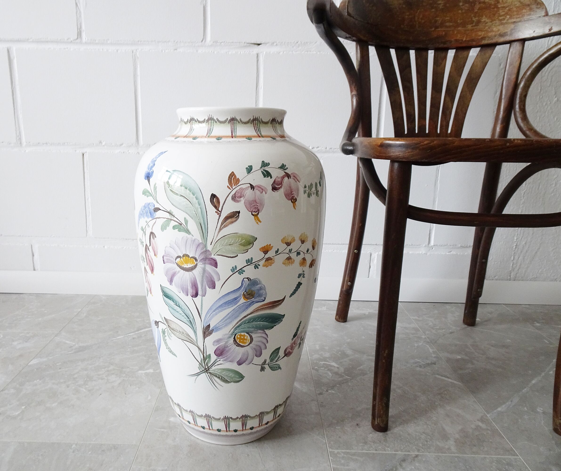 Gmundner Keramik floor vase with floral decor