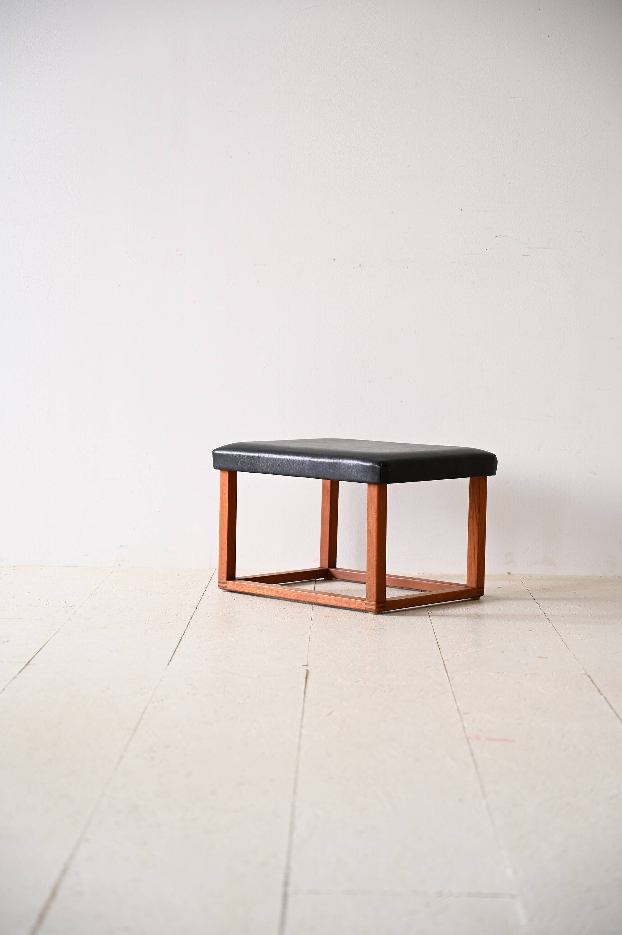 Scandinavian teak stool from the 60s – Faux leather seat