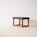 Scandinavian teak stool from the 60s – Faux leather seat