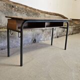1960s double school table in oak and steel