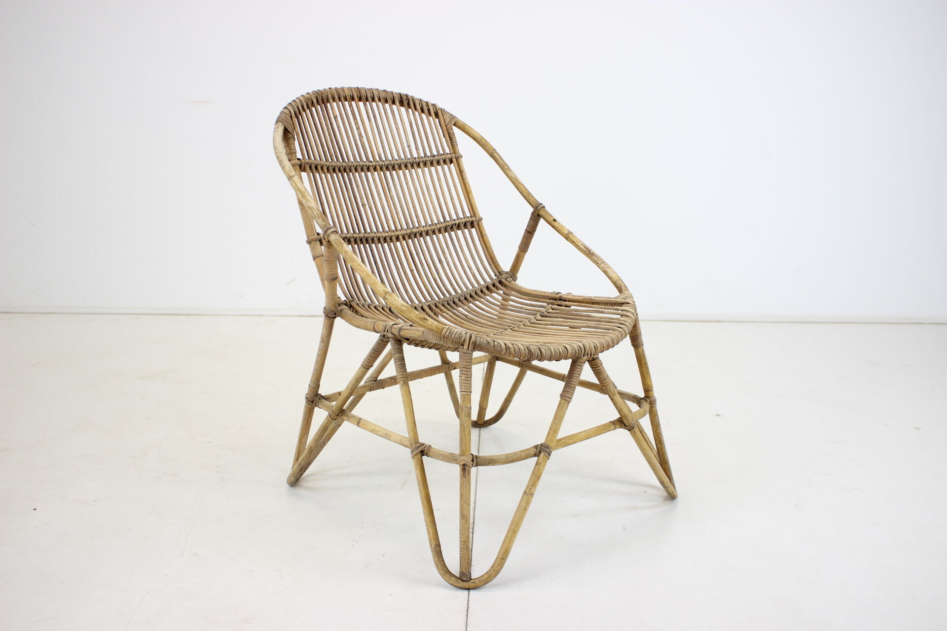 1960s Alan Fuchs Rattan Lounge Chair by Uluv, Czechoslovakia