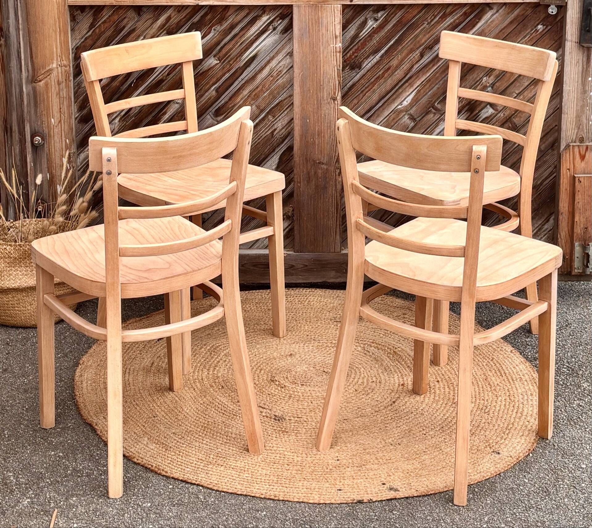 Set of 4 vintage bistro chairs in raw wood
