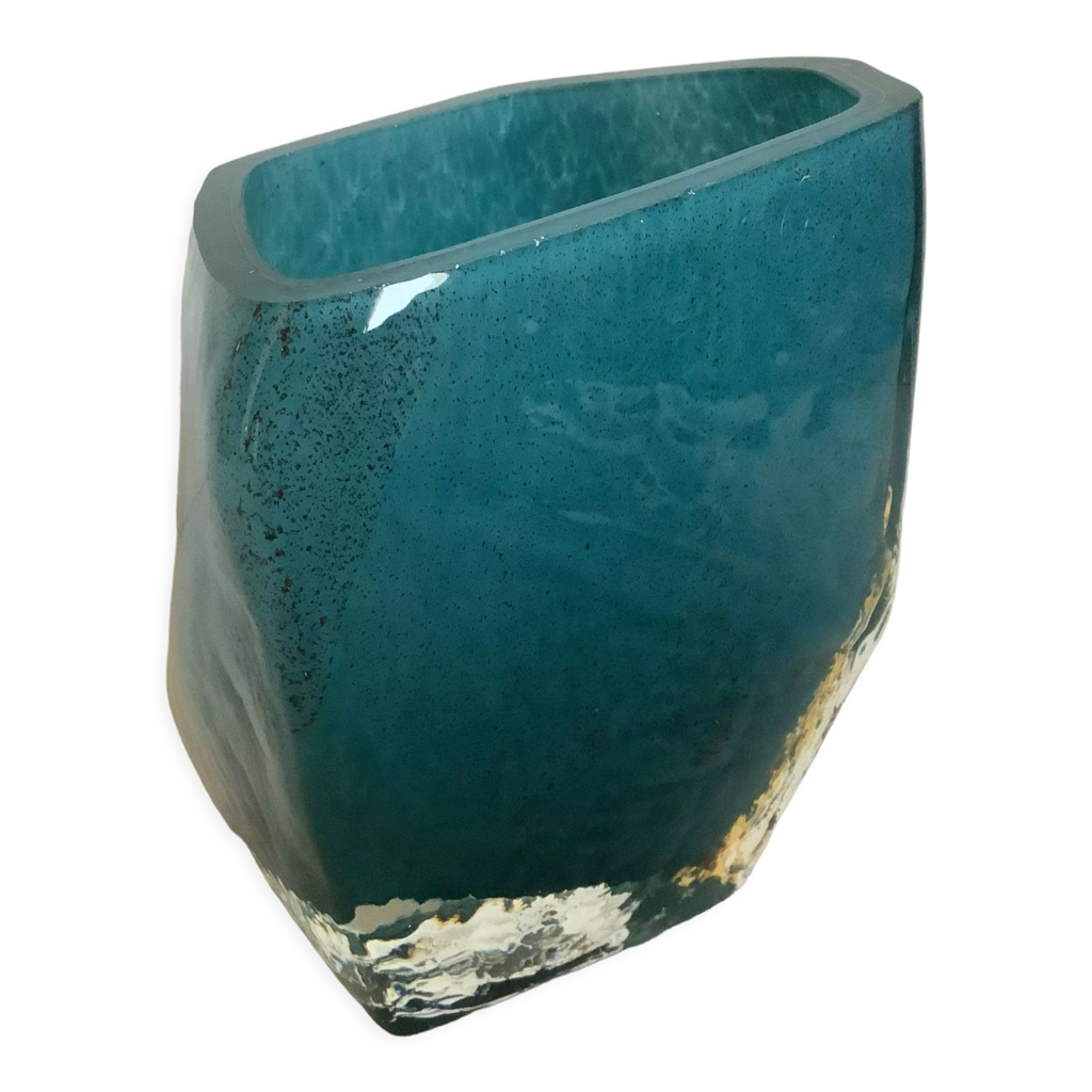 Broche Vintage Fleur En Laiton Doré Avec Pâte De Verre Bleue Imitation Opale | Occasion