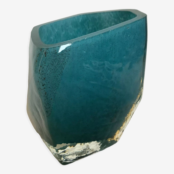 Vase Pentagone bleu et doré pâte de verre