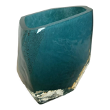 Vase Pentagone bleu et doré pâte de verre