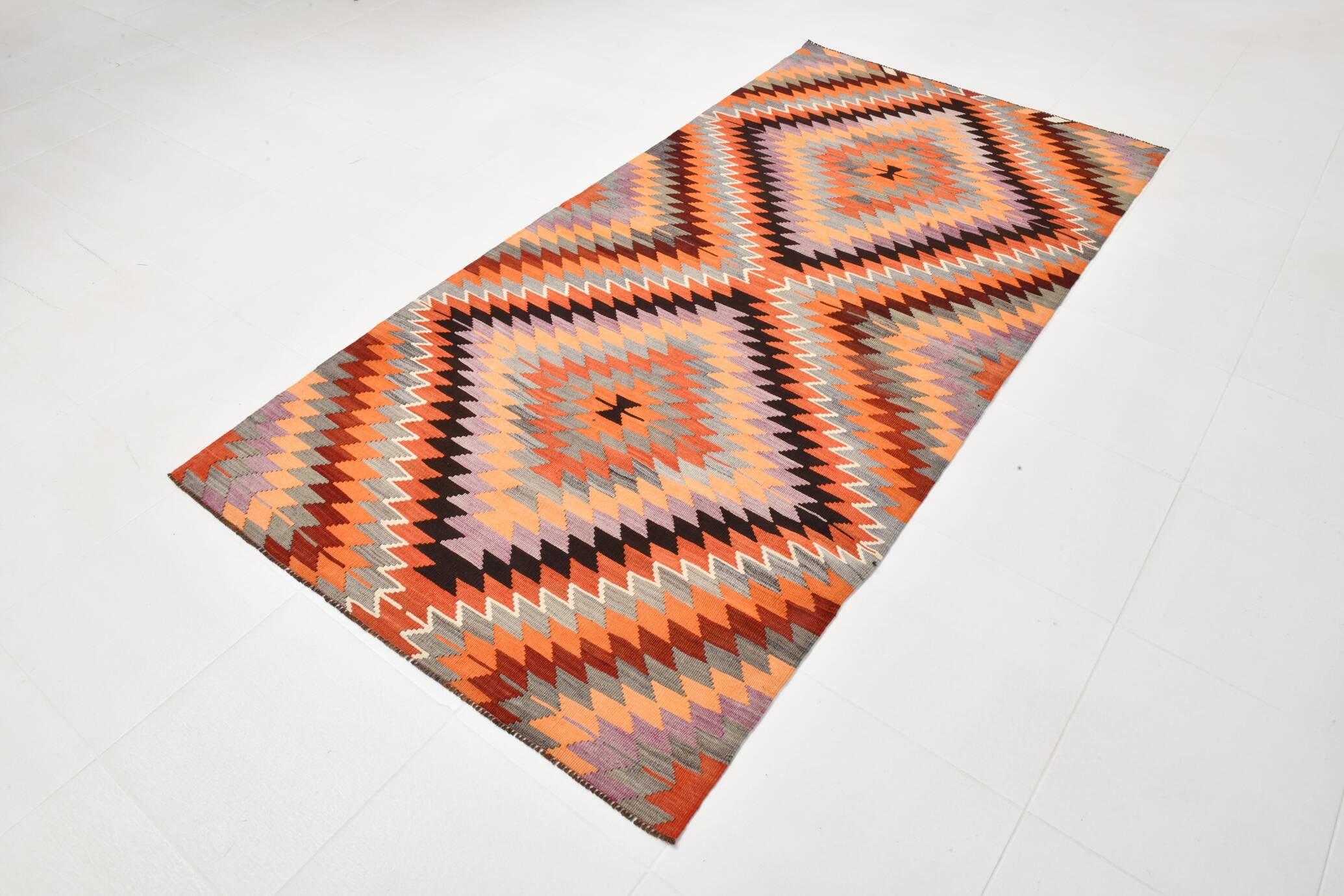 4x8 Multicolor Turkish Vintage Kilm,Bohemian Kilim Rug,125x253 Cm