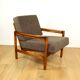 Wooden armchair designed by Z. Baczyk brown vintage chocolate brown boucle lamb