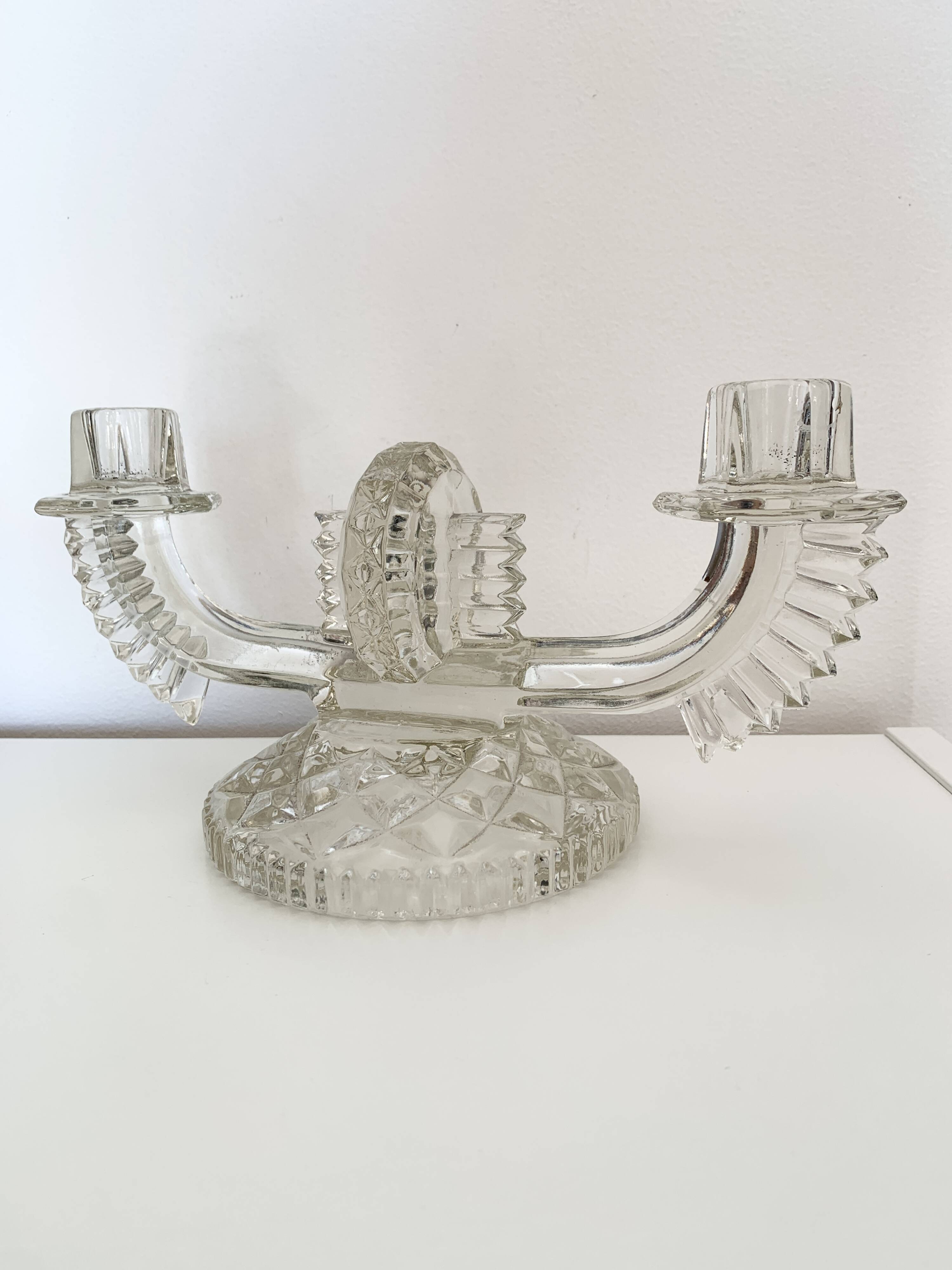 Czechoslovak moulded glass candlestick