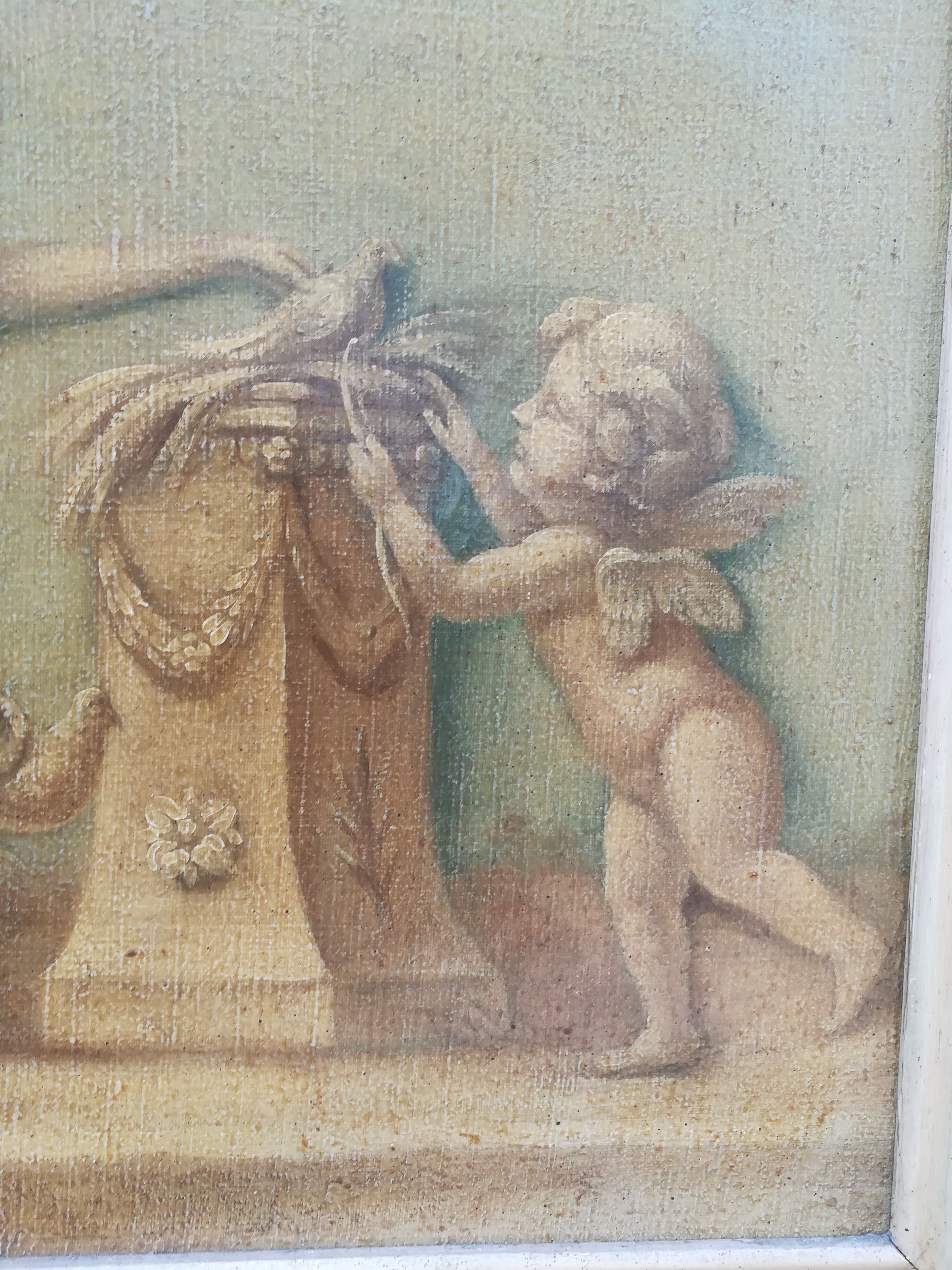 Miroir trumeau style Louis XVI en bois patiné