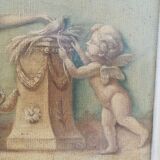 Louis XVI style trumeau mirror in patinated wood