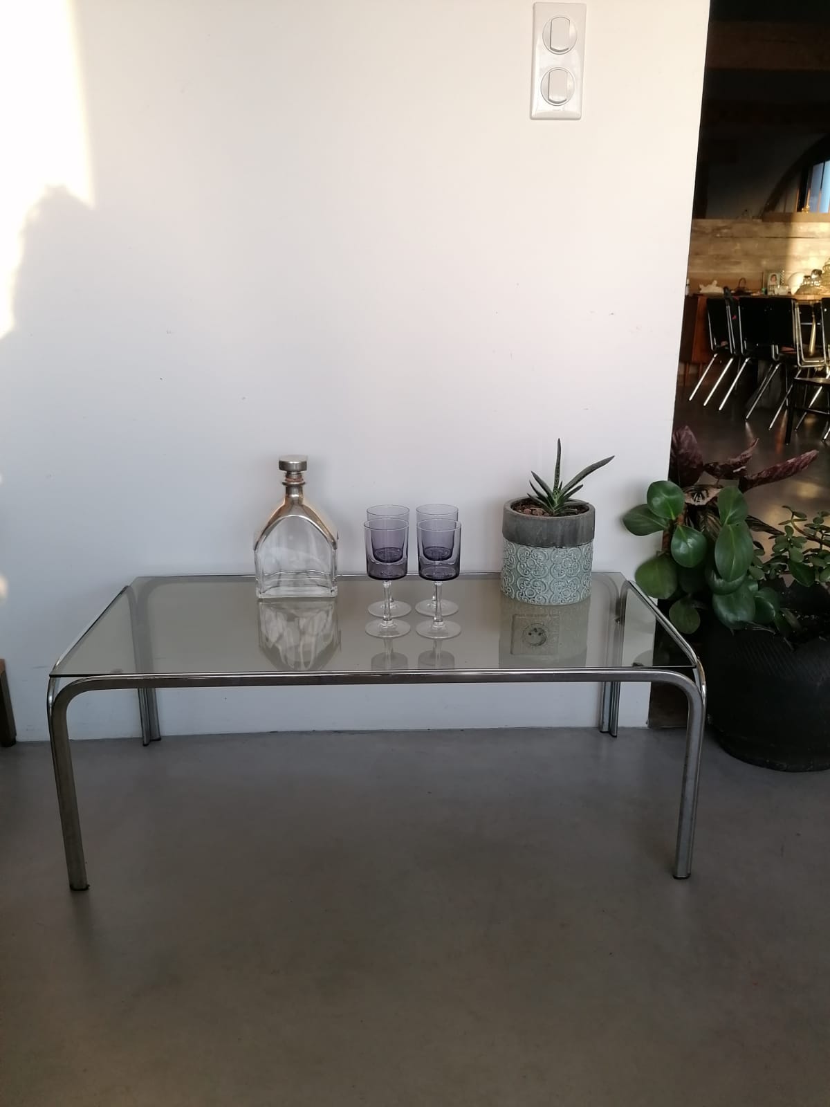 Glass and chrome coffee table