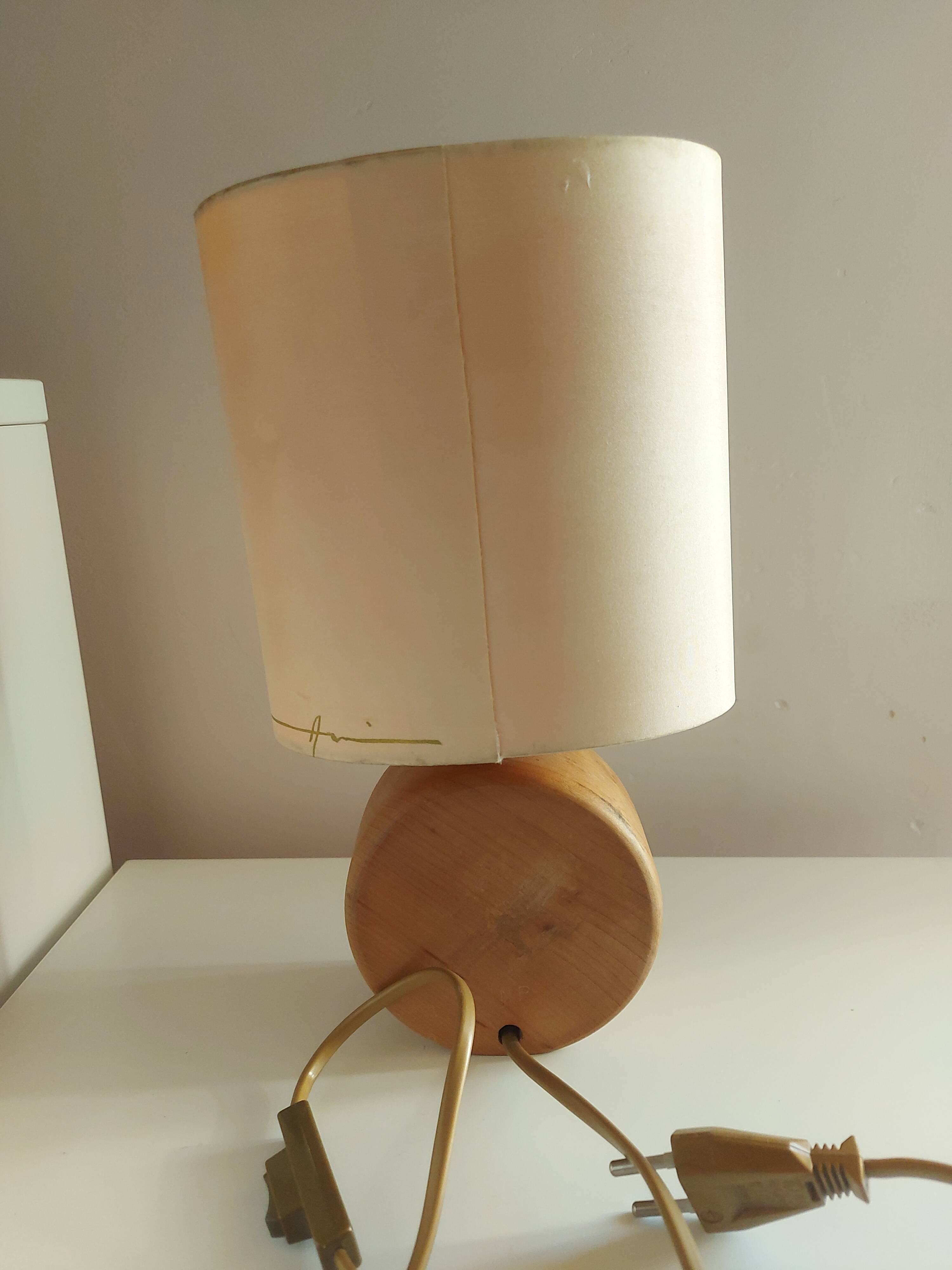 Wooden lamp with silk lampshade, hand painted, signed