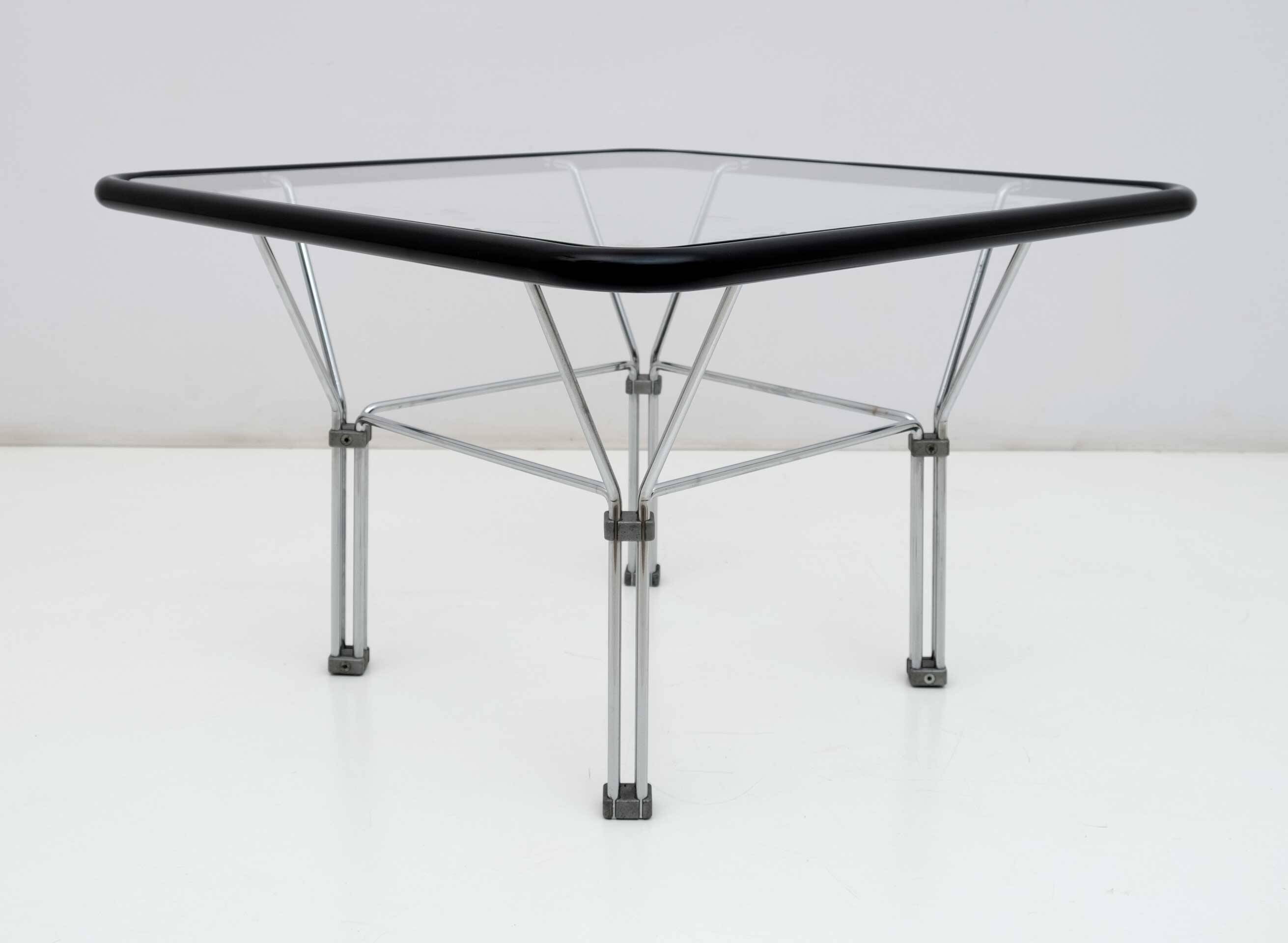 Attributed Niels Bendtsen Post Modern Crystal and Steel Coffee Table, 1970s
