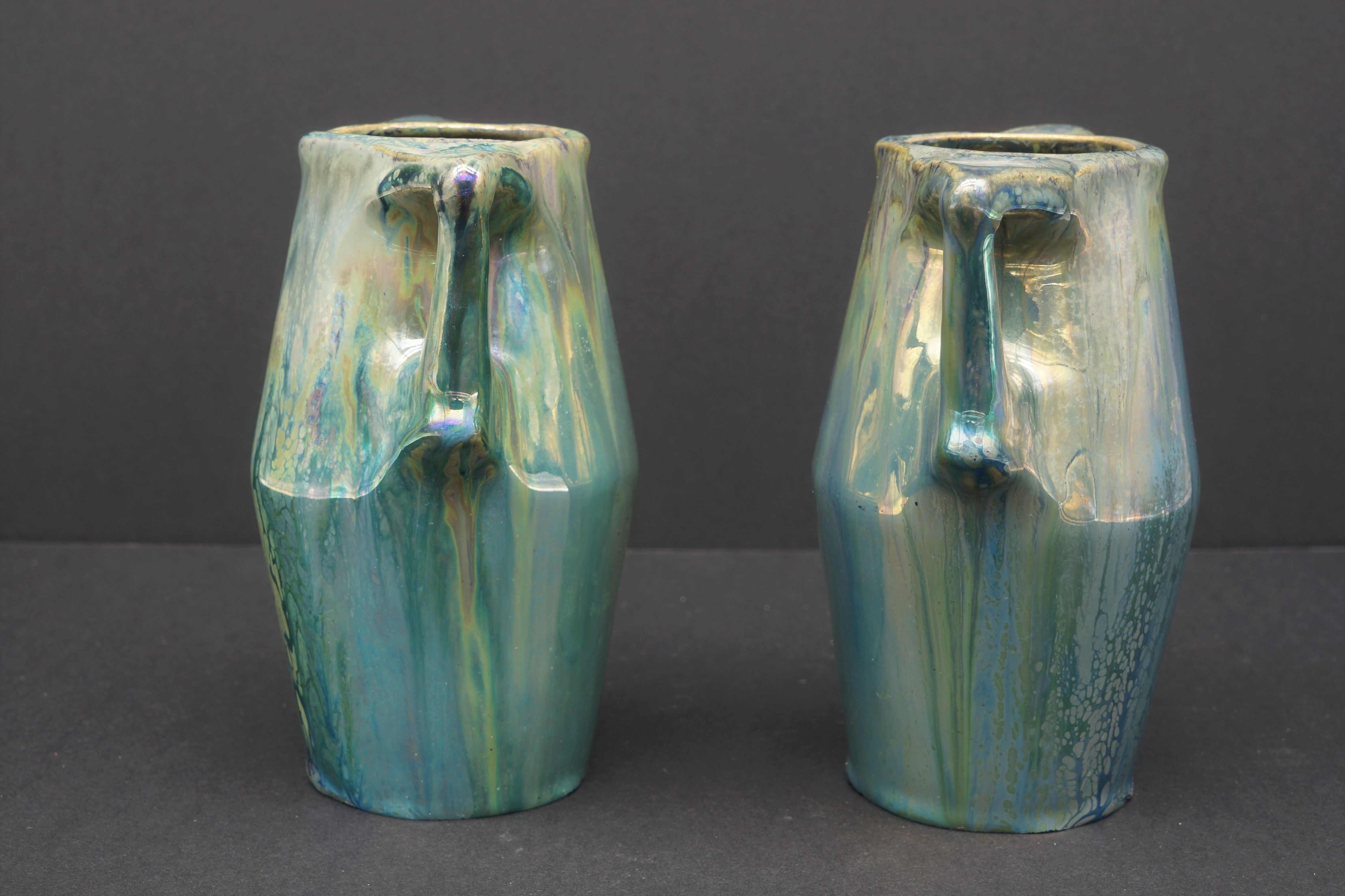 Ceramic alphonse cytere (1861-1941) pair of metallise sandstone vases