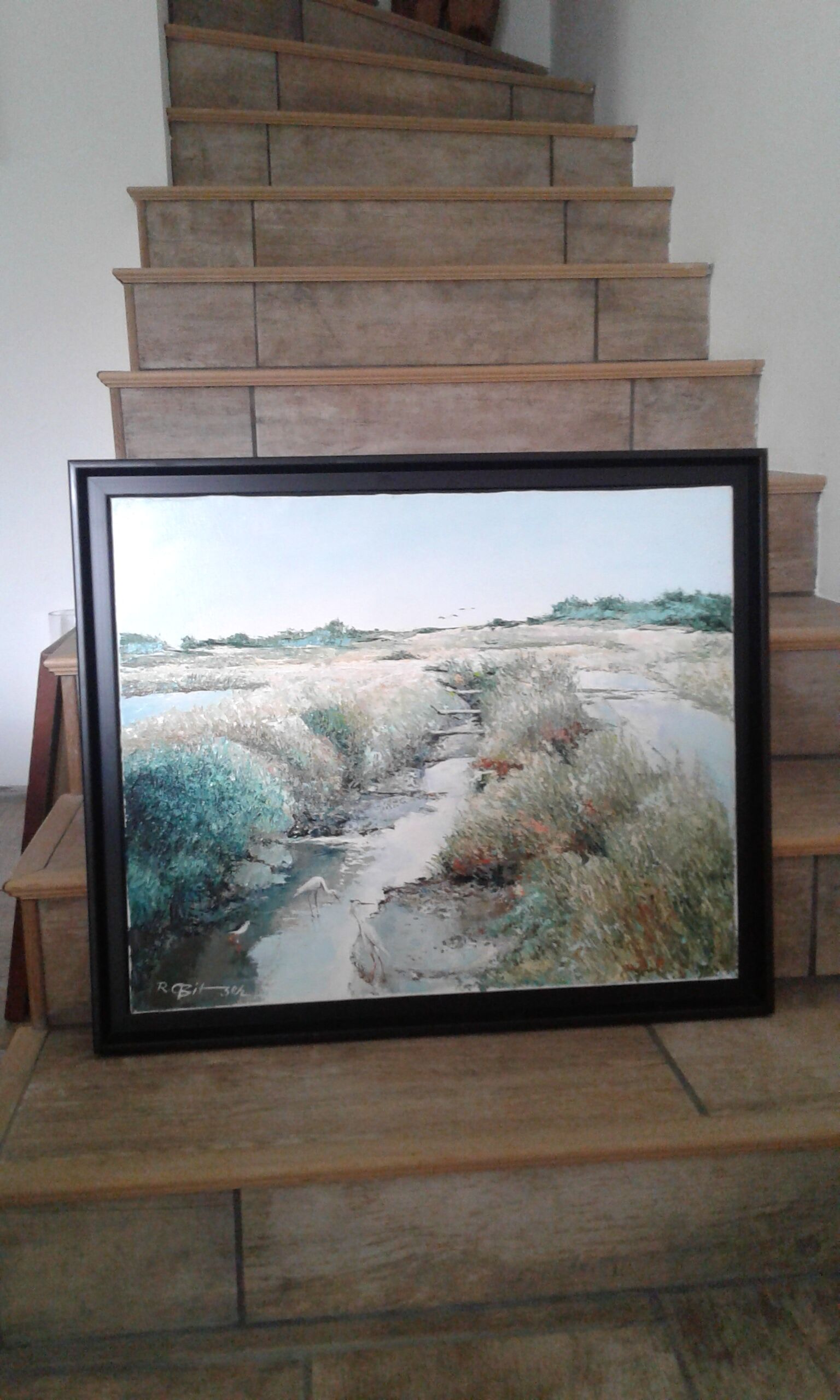 Tableau huile sur toile  "la réserve des oiseaux" île de Re