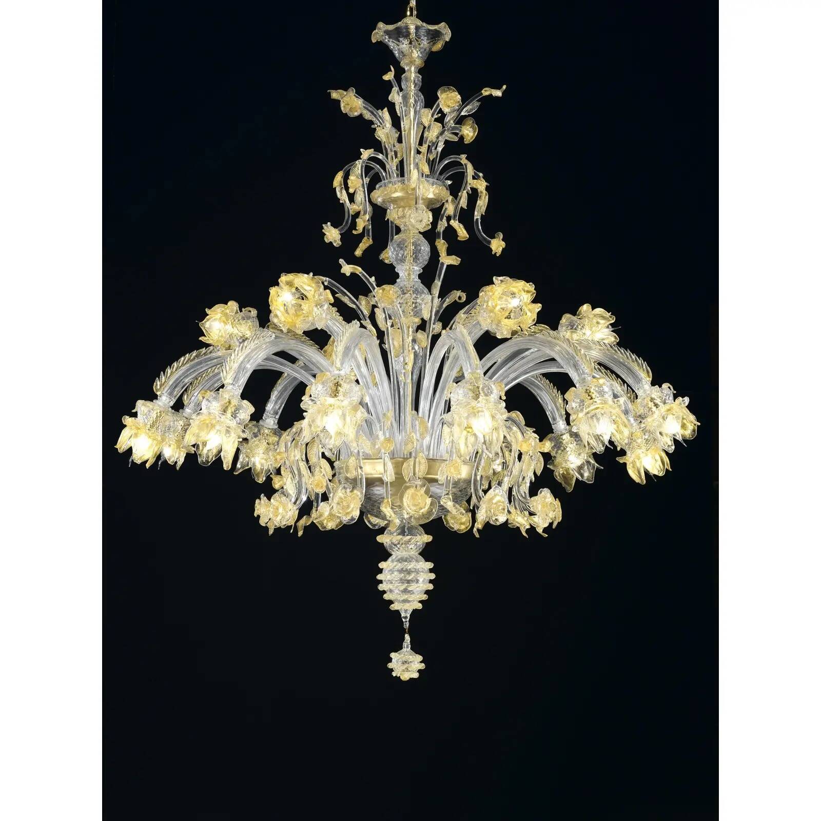Huge Italian Murano Glass Chandelier with Handcrafted Flowers and Leaves