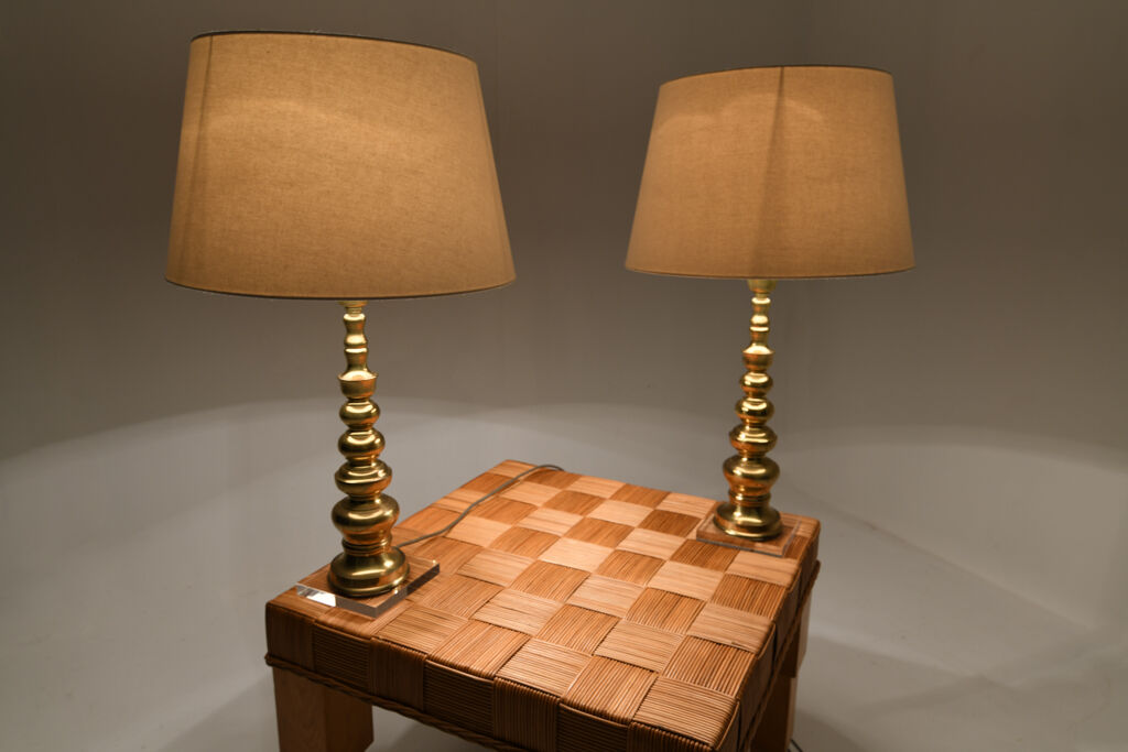Pair brass lamps