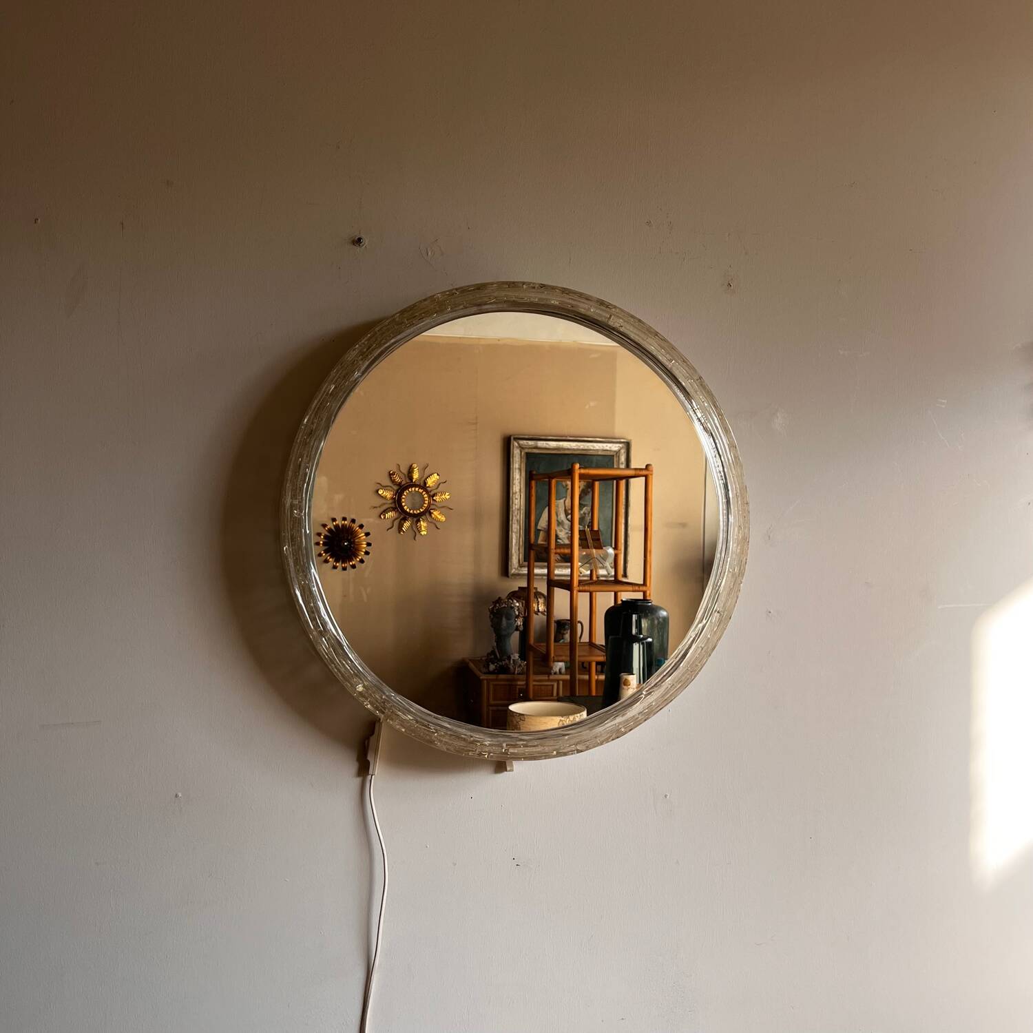 Miroir lumineux « verre dépoli » style Hillebrand milieu du siècle