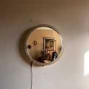 Illuminated mirror ‘iced -glass’ Hillebrand style Mid Century