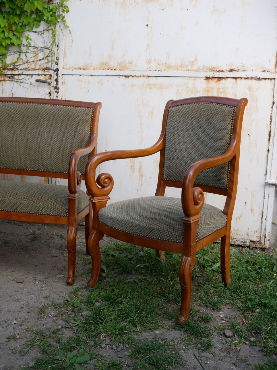 Sofa and 2 armchairs in wood and velvet with boudoirs empires