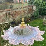 Vintage flower pendant lamp in pink glass