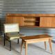 Table basse vintage années 50 pieds compas design scandinave