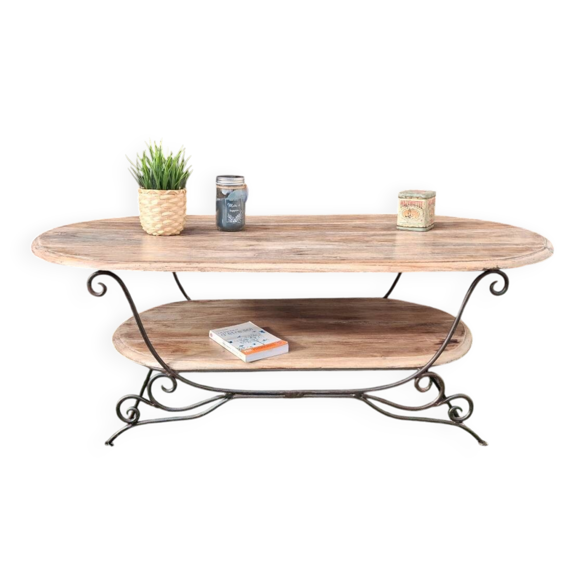 Table de caractère acacia et fer forgé