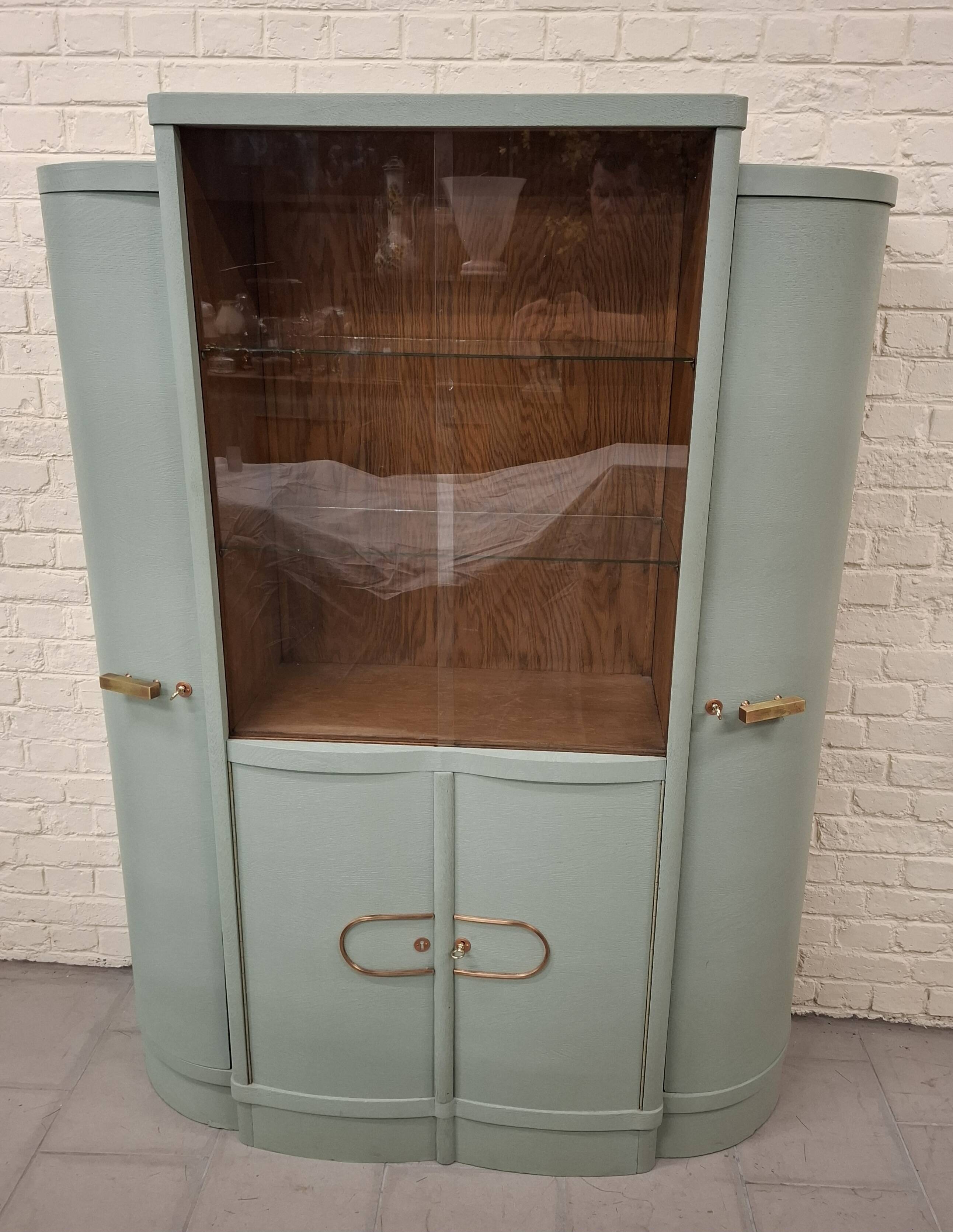 Vintage glass-fronted cabinet, bookshelf.